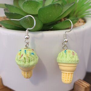 Handmade Green Ice Cream Cone Dangle Drop Earrings Multi-Color NEW Casual Fun
